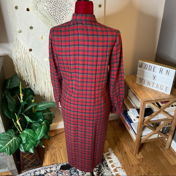 Vintage 1979 Evan-Picone Wool Cotton Blend Plaid Dress Size 10 Red - Picture 4 of 8